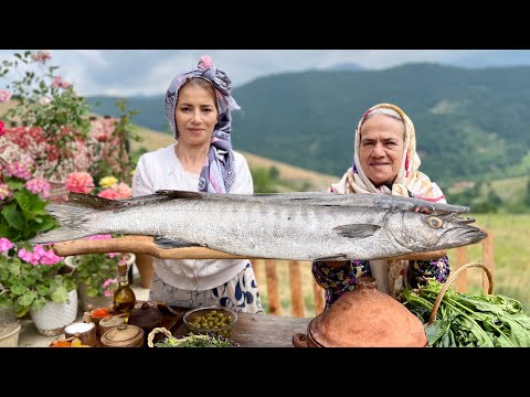 IRAN Rural Life | Cooking two Giant Fish inside Clay Over Fire