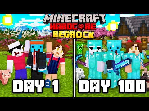 We Survived 100 Days in Bedrock Minecraft Hardcore... TRIOS!