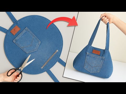 Cutest half-moon bag from old jeans👖 Easy & budget DIY! Sew your fave shoulder bag today