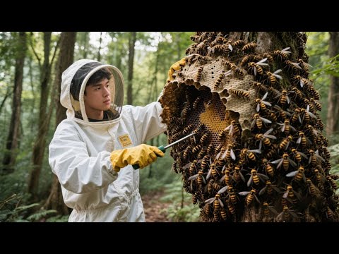 帮蜂农除虎头蜂，30斤的巨型虎头蜂窝！终于破小成哥纪录啦！！#户外打野 #金环虎头蜂 #护农