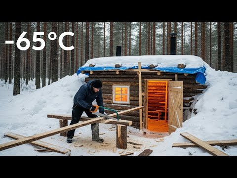 Building a Cozy Log Cabin Alone in the Forest at –65°C | From Start to Finish