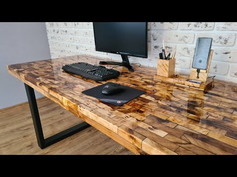 Desk made of epoxy resin and waste wood
