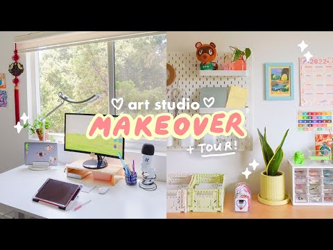 DREAM ART STUDIO MAKEOVER + room tour ♡ creating a cute + functional work space