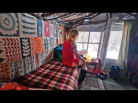 Woman Lives Alone in Winter in a Little Reed Hut
