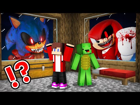 JJ and Mikey HIDE From Scary SONIC.EXE and Friends At Night in Minecraft Challenge Maizen