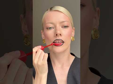 Lip combo black pencil and red liquid matte lipstick #makeup #ombre  #gradient #makeuptips #lipcombo