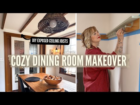 *Cozy* Cottage Inspired Dining Room Makeover! | DIY Ceiling Joists + Second Hand Decor!
