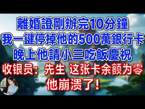 離婚證剛辦完10分鐘，我一鍵停掉他的500萬銀行卡，晚上他請小三吃飯慶祝，收银员：先生 这张卡余额为零  他崩溃了！