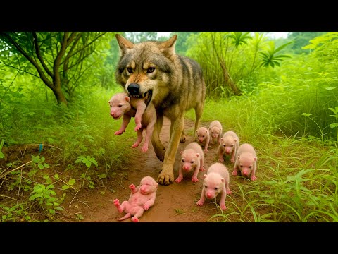 A lone wolf mom 🐺 suddenly appeared in my orchard, and later she even brought her pups. 🐺😘👍👍👍