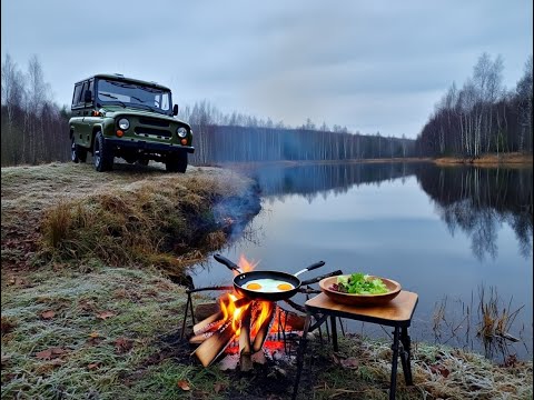 Пикник на УАЗе на озере. Готовим на костре. Музыка льда.