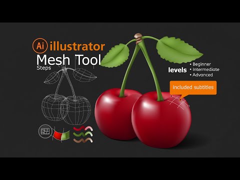 Cherry tutorial in Adobe Illustrator for Beginners using gradient mesh Tool | included subtitles