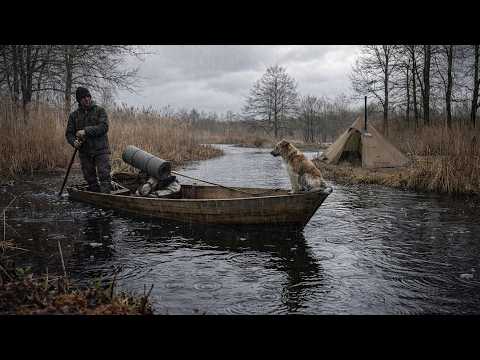 Lonely fishing camp during a storm with my dog