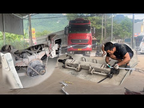 how a tire mechanic replaces the rear axle of a trailer giang's daily car repair work