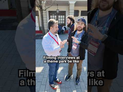 Filming interviews at a theme park be like