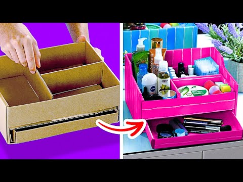 40 SIMPLE ORGANIZING HACKS FOR YOUR HOME || 5-Minute Cardboard Projects You Can Easily Repeat!