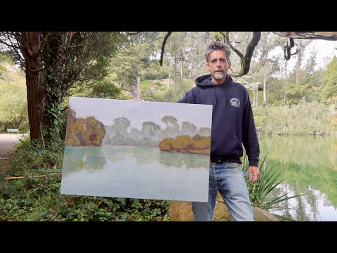 PLEIN AIR oil painting BLUE HERON LAKE San Francisco