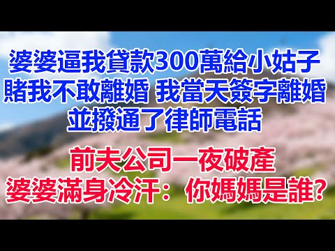 婆婆逼我貸款300萬給小姑子，賭我不敢離婚。我當天簽字離婚，並撥通了律師電話。前夫公司一夜破產，婆婆滿身冷汗：你媽媽是誰？！