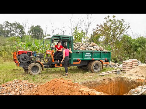 TIMELAPSE — Use Truck to Transport Seedlings & Construction Materials, Prepare to Build Stone House