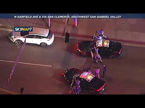 FULL CHASE: Spike strip shreds tires on SUV, ends pursuit through San Gabriel Valley