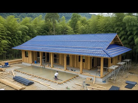 A woman single-handedly built wonderful wooden house in forest: installing doors, making railings