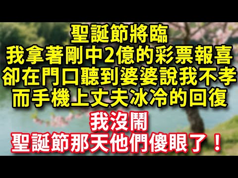 聖誕節將臨我打算拿著剛中2億的彩票去報喜卻在門口聽到婆婆對親戚說我不孝看著手機上丈夫冰冷的回復我沒鬧 聖誕節那天他們都傻眼了！#人生感悟 #健康 #情感故事 #婚姻經營 #老年生活 #家庭 #故事