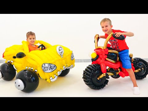 Vlad and Niki pretend play with toy car from balloons - Funny stories for kids