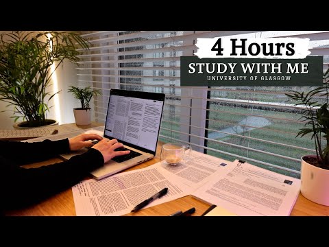 4 HOUR STUDY WITH ME on A RAINY DAY | 10 min Break, No music, Study with Merve