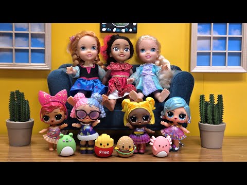 Playdate at Elena! Elsa & Anna toddlers - squishmallows slime - LOL dolls - pretend food