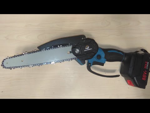 Cordless mini saw with a brushless motor and an 8-inch bar. Review and test.