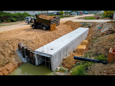 Start a New Project! Huge Sewer Drain Pipe Filling by Technical Skills Operator Dozer & 5Ton Truck