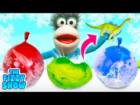 Fizzy and Phoebe DIY Frozen Ice Balloons with Dinos | The Fizzy Show Videos
