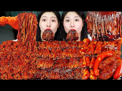 ASMR MUKBANG| Eating with my sister! Fire Black bean Mushrooms, Kielbasa Sausage, Seasoned Chicken.