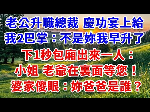 老公升職總裁，慶功宴上給我2巴掌：不是妳我早升職了 快滾！下一秒包廂出來一人：小姐 老爺在裏面等您！婆家當場傻眼：妳爸爸是誰？#詩涵講故事#為人處世#生活經驗#情感故事#晚年哲理#說故事#完結文#原創