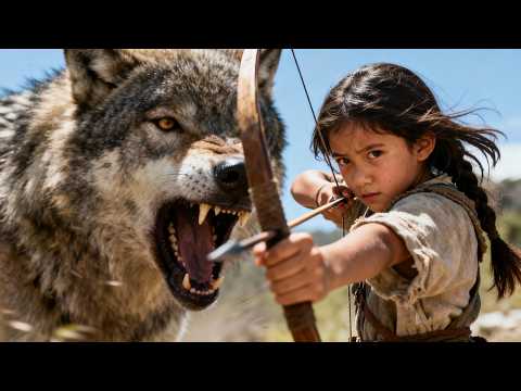Wolf Girl ①：Purple-eyed girl defends family, drives wolves away with just a slingshot! #viral #movie