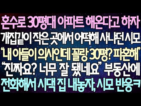 반전 사연 혼수로 30평대 아파트 해온다고 하자 개집같이 작은 곳에서 어떡해 사냐던 시모 “진짜요  너무 잘 됐네요” 부동산에 전화해서 시댁 집 내놓자, 시모 반응ㅋ 사이다