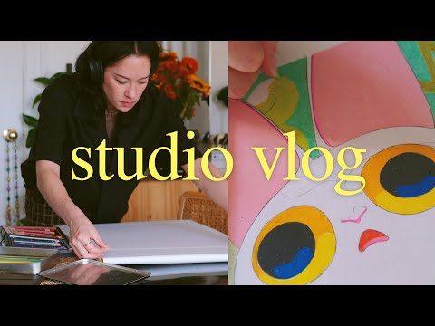 studio vlog | Drawing big, client work, draw with me
