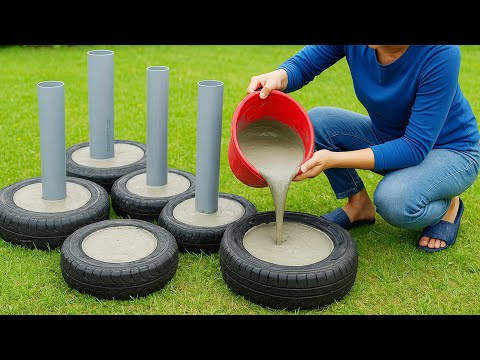 Amazing idea of ​​pouring cement into old tires / DIY garden coffee table inspiration / cement table