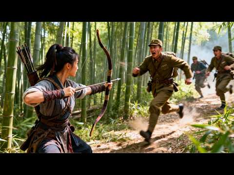 Japanese troops enter the bamboo forest; a female hunter’s trap makes them flee in panic.