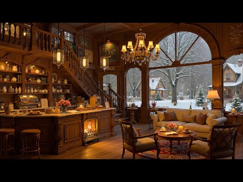 Smooth Jazz Music with New England Coffee Shop in Winter Ambience to Study, Work, Relaxing