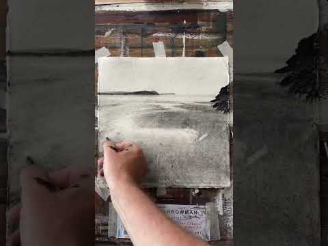 Charcoal on Khadi paper - Polzeath, Cornwall #art #artwork #drawing