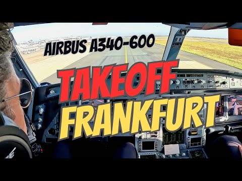 Airbus A340-600 takeoff Frankfurt FRA runway 25C - cockpit view 4K - CaptainPadde