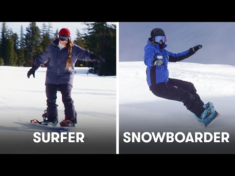 Surfers Try To Keep Up With Snowboarders | SELF