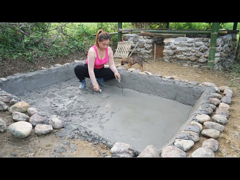 The process of Build a Swimming Pond for Ducks - Use Stone, Cenment, Sand - Green Forest Farm