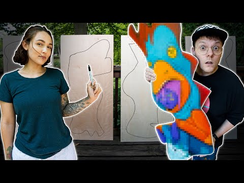 My Wife Draws Random Shapes & I turn them into CUT-OUT PAINTINGS!