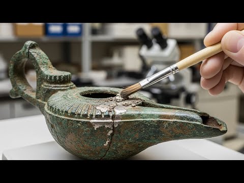 ASMR Artifact Restoration | Ancient Roman Bronze Oil Lamp From Corrosion to Museum Care