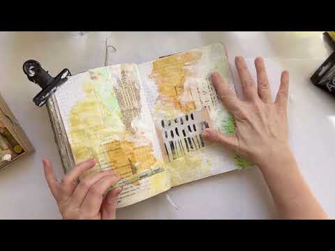 Beautiful Mixed Media Spread Using Cheap Graph Paper Journal--Art Journal Process Video