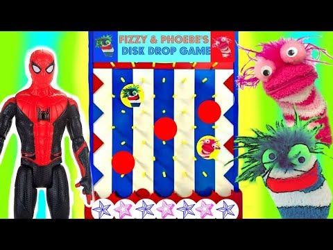 Spiderman Far from Home Plays Fizzy and Phoebe's Disk Drop Game