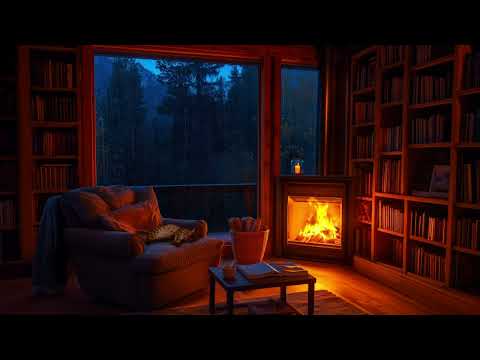 Rainy Reading Nook & Crackling Fireplace | Cozy Chair, Sleeping Cat & Soothing Rain