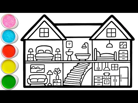 Miniature House Drawing, Painting and Coloring for Kids & Toddlers | Let's Draw, Paint Together #254