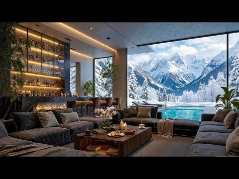 Living Room Ambience with Smooth Winter Jazz Music | Peaceful Morning On Snowy Day For Relaxation